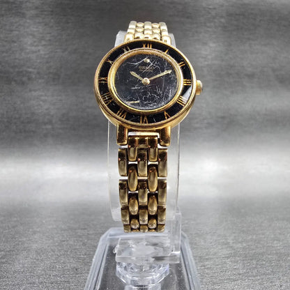 Seiko Watch Women 21mm Black Dial Gold Tone Round 1N00-0D29 New Battery VTG JP25