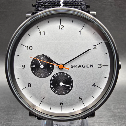 Skagen Hald Watch Men 40mm Silver Dial Black Tone Date Round SKW6188 New Battery1