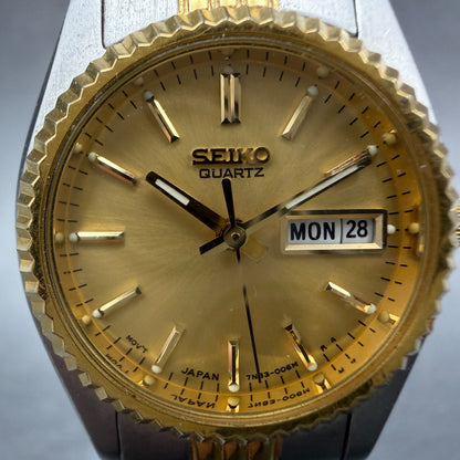 Seiko Watch Women 24mm Gold Dial Two Tone Daydate Round 7n83-0041 New Battery 781