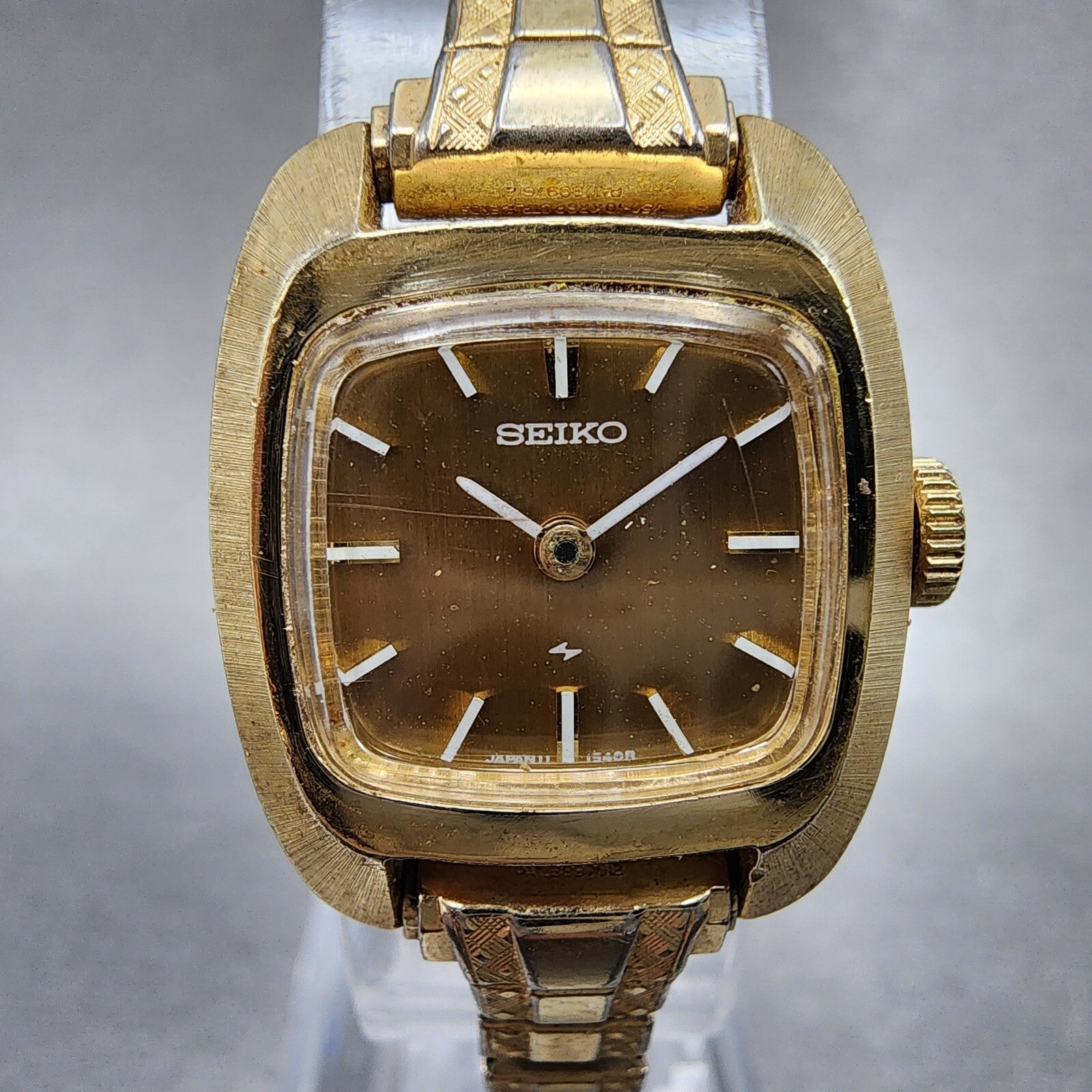 Seiko Watch Women 29mm Gold Dial Gold Tone Rectangle Manual Wind Runs 1134991