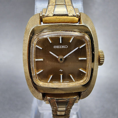 Seiko Watch Women 29mm Gold Dial Gold Tone Rectangle Manual Wind Runs 1134991