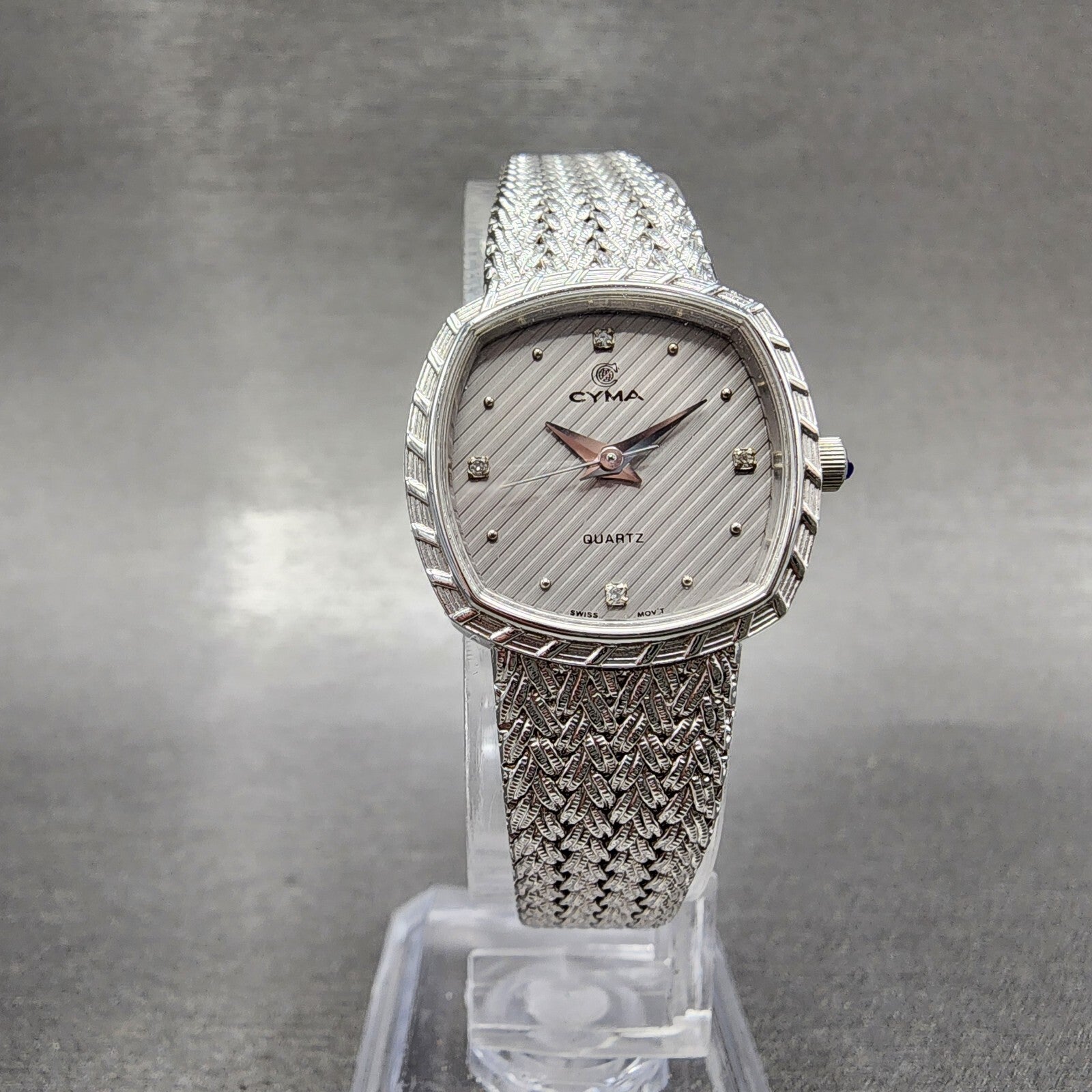 Cyma Watch Women 22mm Silver Dial Silver Tone Rectangle 2002 New Battery5