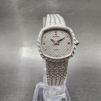 Cyma Watch Women 22mm Silver Dial Silver Tone Rectangle 2002 New Battery5