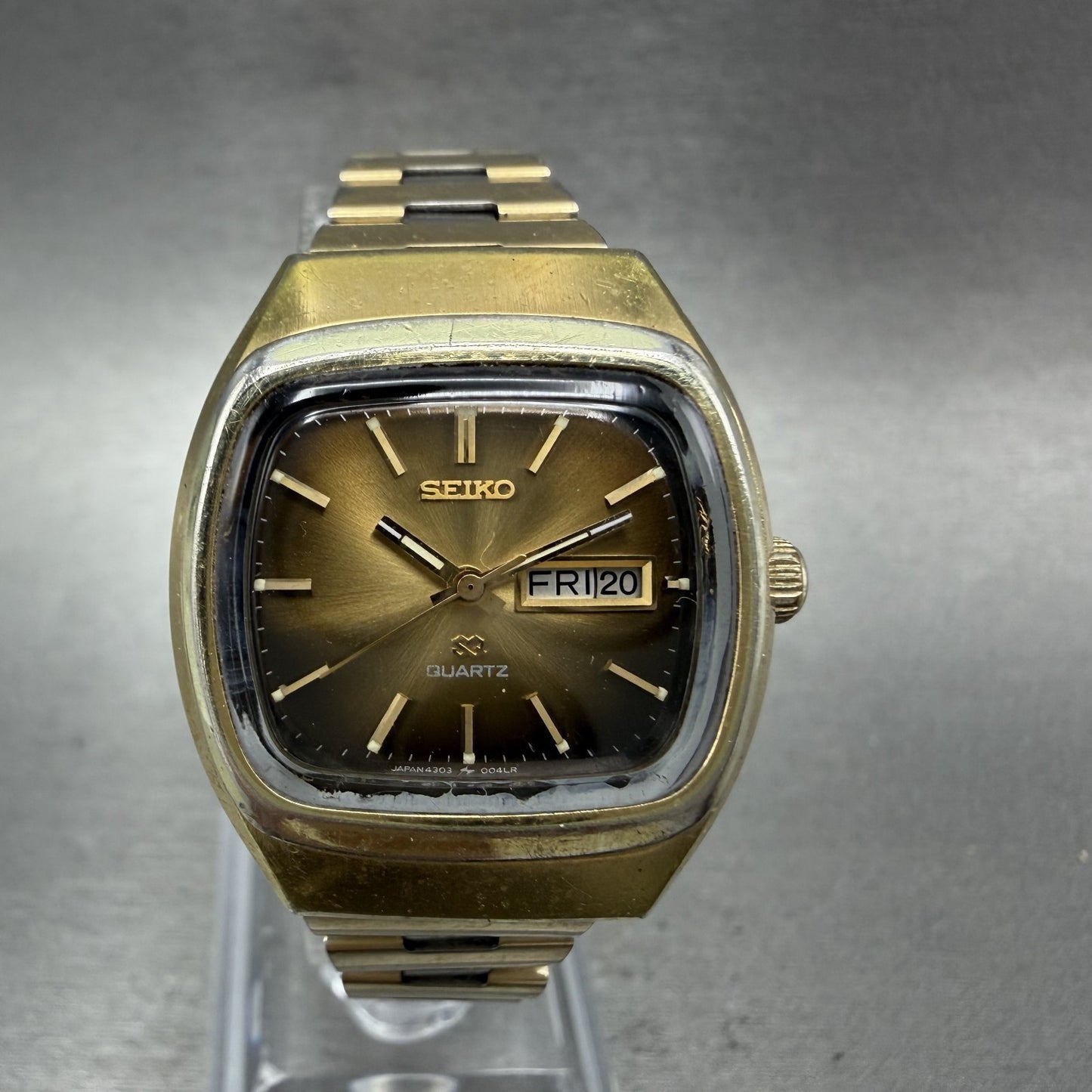 Seiko SQ Watch Women 26mm Brown Dial Two Tone Daydate 43037009 New Battery0