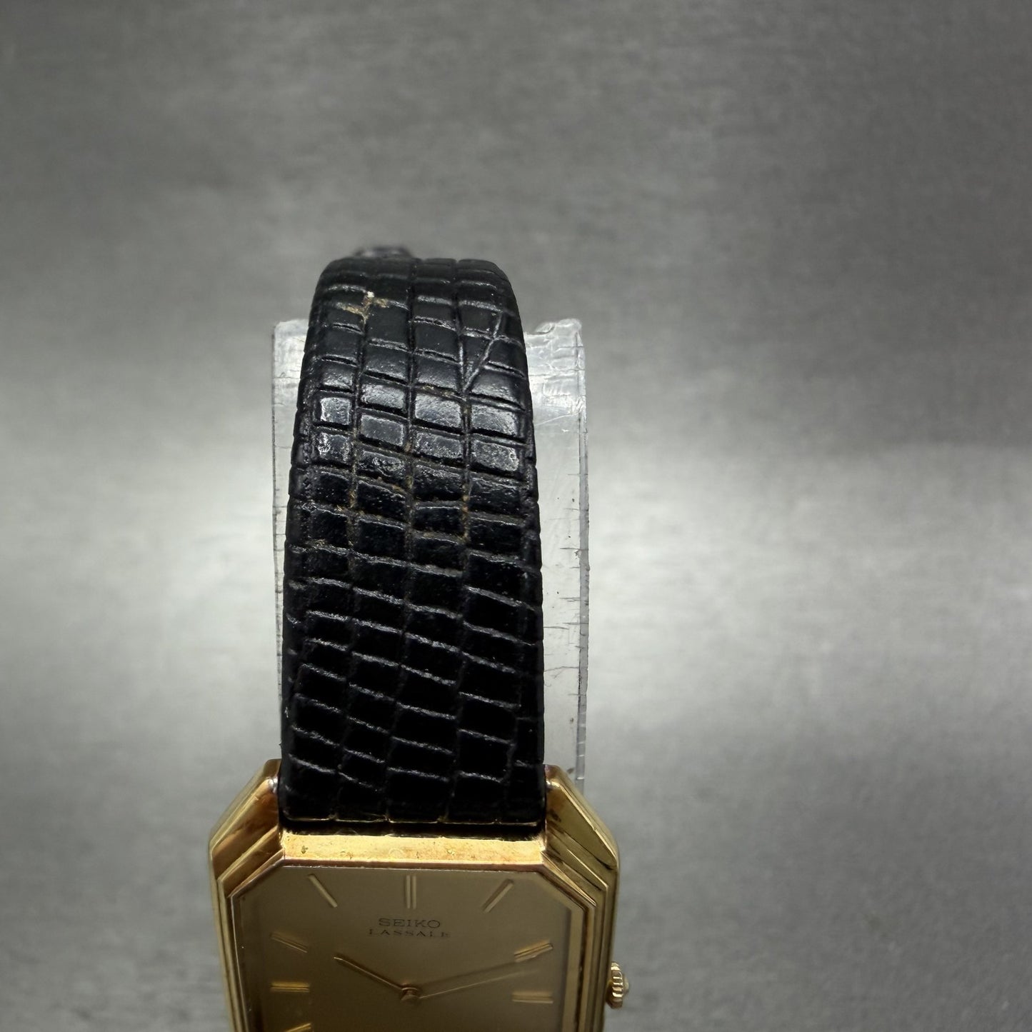 Seiko Lassale Tank Watch Women 20mm Champagne Dial Gold Tone 6730-5299 New Batt4