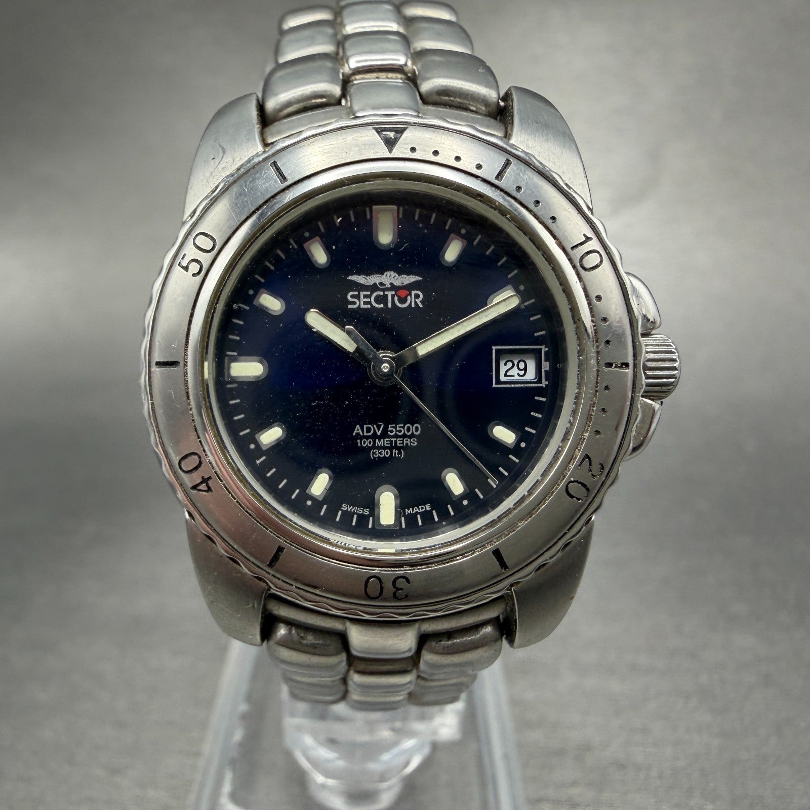 Sector ADV 5500 Dive Watch Women 29mm Blue Dial Silver Tone Date Round New Batt0