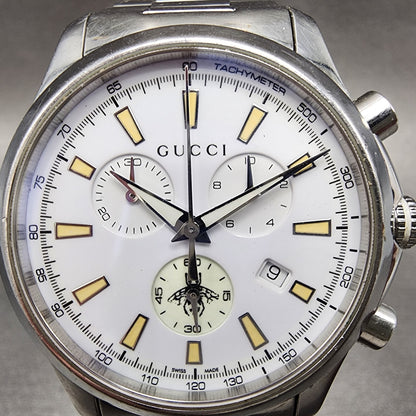 Gucci G-Timeless Chronograph Watch Men 39mm White Dial Steel Date Round New Batt