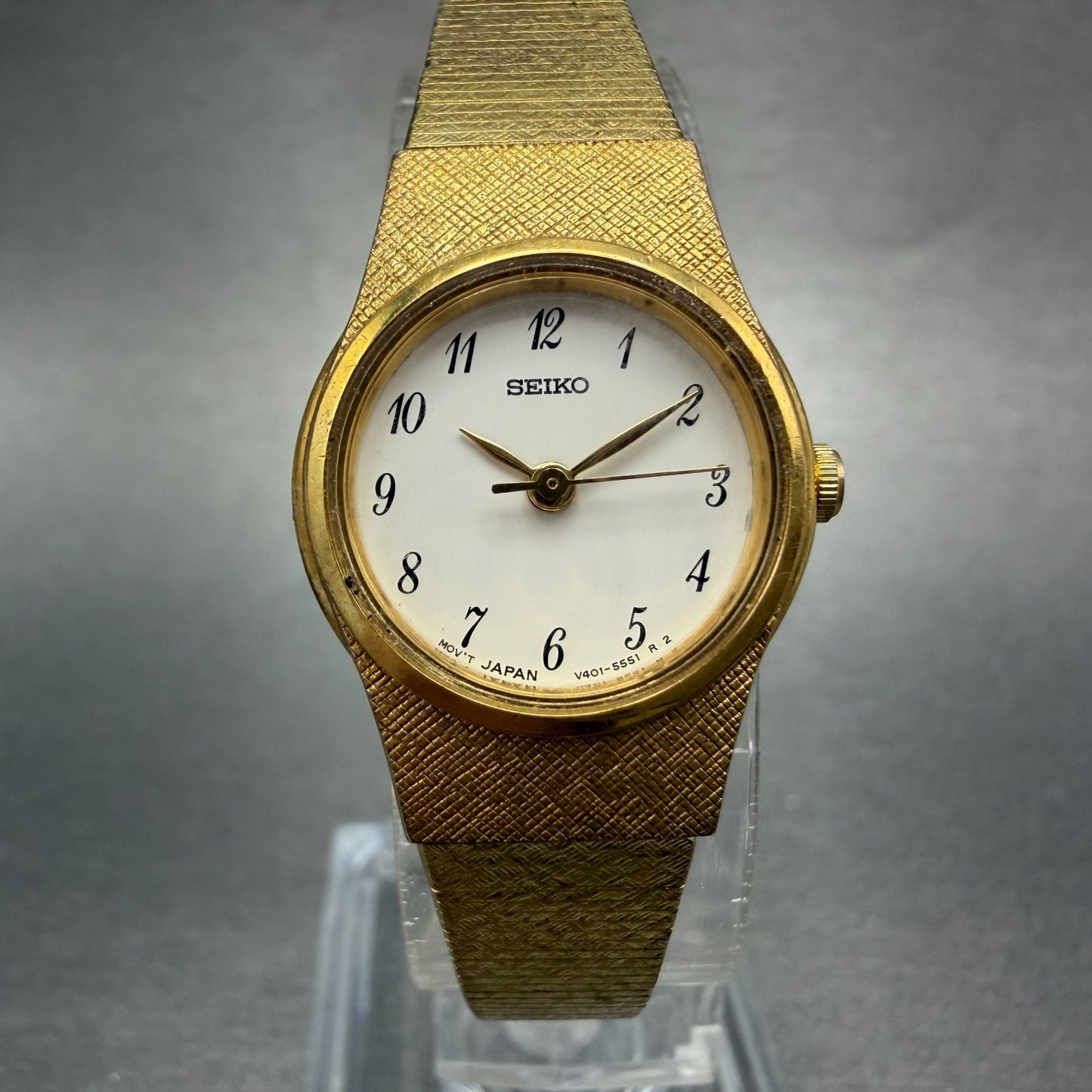 Seiko Watch Women 19mm White Dial Gold Tone Round V401-1810 New Battery Vintage0