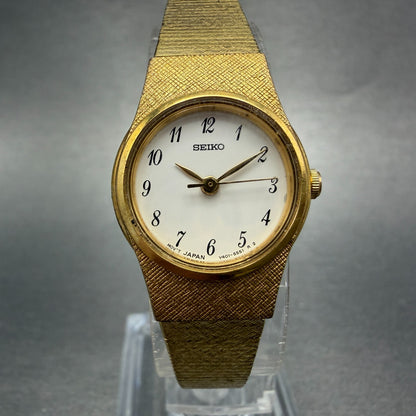 Seiko Watch Women 19mm White Dial Gold Tone Round V401-1810 New Battery Vintage0