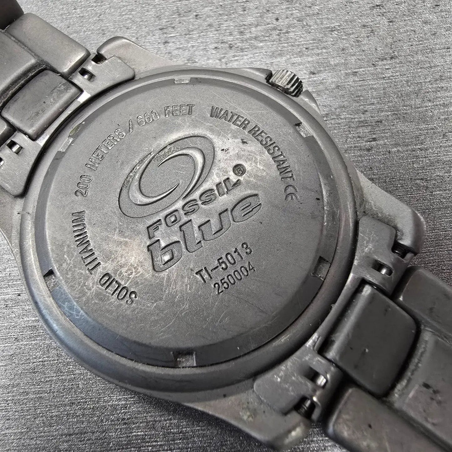Fossil Dive Watch Men 40mm Blue Dial Gray Tone Titanium Round TI-5013 New Batt10