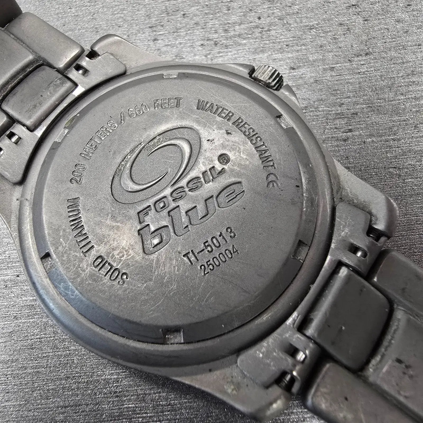 Fossil Dive Watch Men 40mm Blue Dial Gray Tone Titanium Round TI-5013 New Batt10