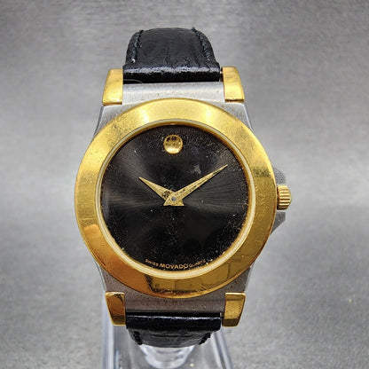 Movado Museum Watch Women 28mm Black Dial Two Tone Round NO Crystal New Battery