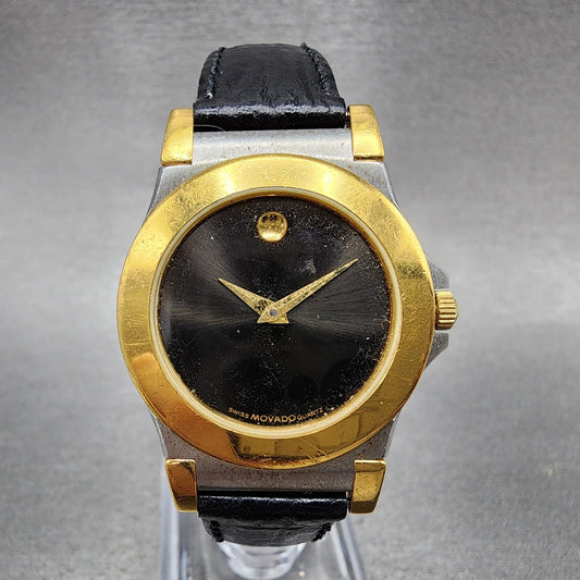 Movado Museum Watch Women 28mm Black Dial Two Tone Round NO Crystal New Battery