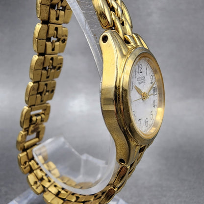 Citizen Watch Women 23mm White Dial Gold Tone Date Round 1012S066612 New Batt3