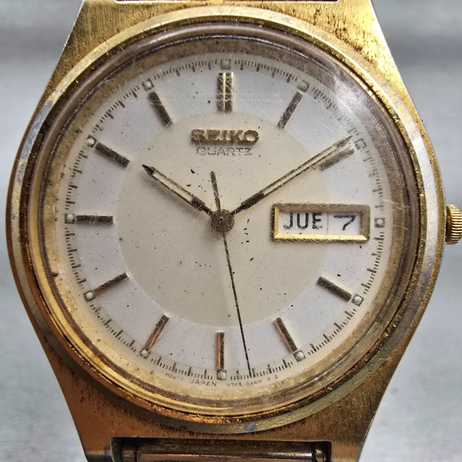 Seiko Watch Men 37mm Ivory Dial Gold Tone Daydate Round 7N43-8A20 New Battery1