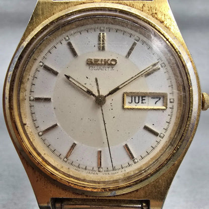 Seiko Watch Men 37mm Ivory Dial Gold Tone Daydate Round 7N43-8A20 New Battery1