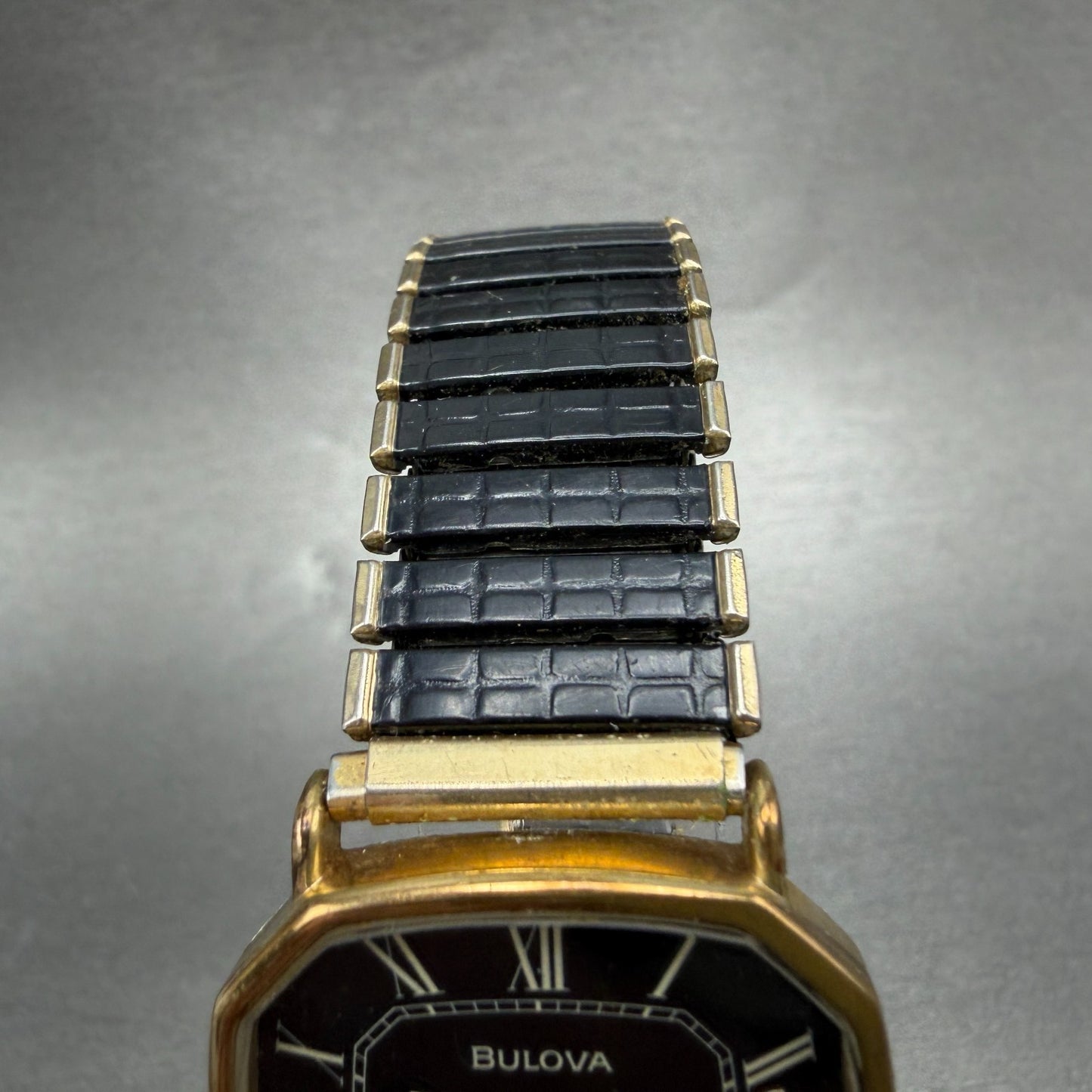 Bulova Watch Men 30mm Black Dial Gold Tone Octagon Swiss P0 New battery4