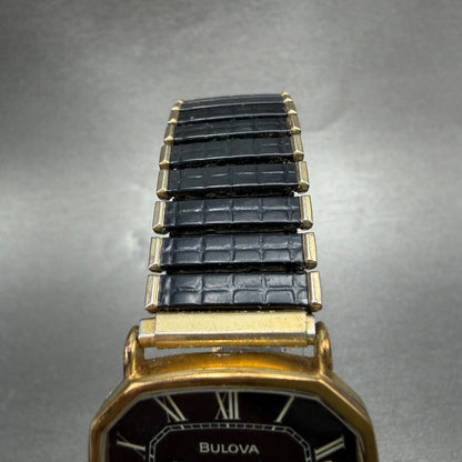 Bulova Watch Men 30mm Black Dial Gold Tone Octagon Swiss P0 New battery4