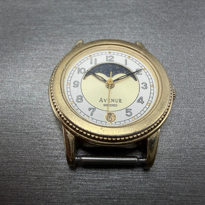 Seiko Avenue Moon Phase Watch Women 24mm White Dial Gold Tone 4K34-0010 PARTS3