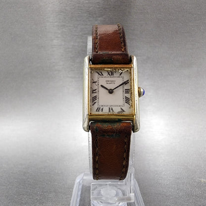Seiko Tank Watch Women 17mm White Dial Gold Tone Rectangle READ!!!!! New Battery