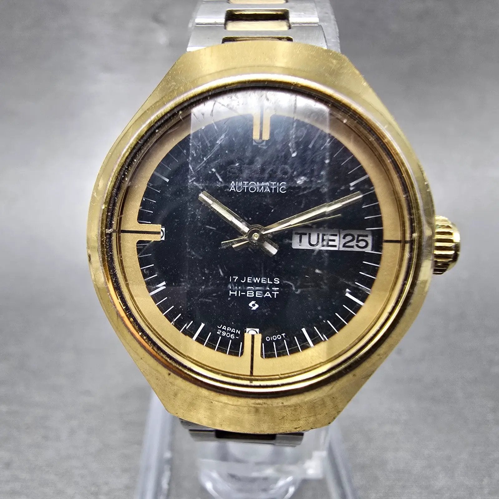 Seiko Automatic Watch Women 25mm Black Dial Two Tone Daydate 2906-0050 New Batt0