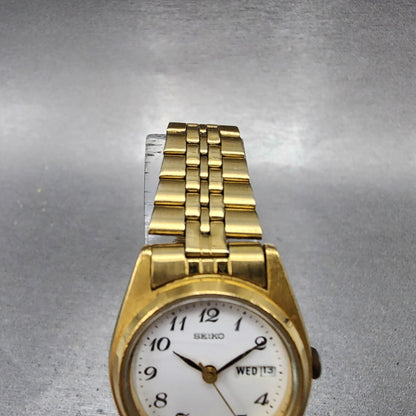 Seiko Watch Women 24mm White Dial Gold Tone Daydate Round 7N830011 New Battery4