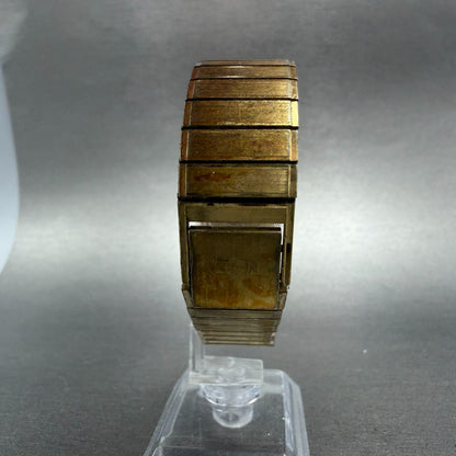 Bulova Tank Watch Men 27mm Gold Dial Gold Tone Rectangle 92V11 Vintage PARTS8