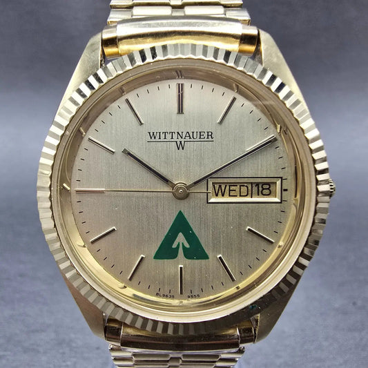 Wittnauer President Watch Men 35mm Gold Dial Gold Tone Daydate Round 9555 PARTS0