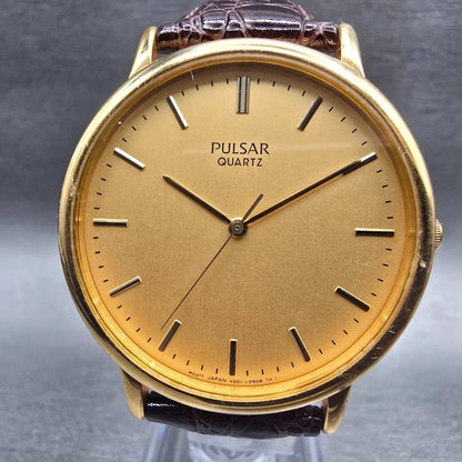 Pulsar Watch Men 36mm Gold Dial Gold Tone Round V501-0A50 New Battery1