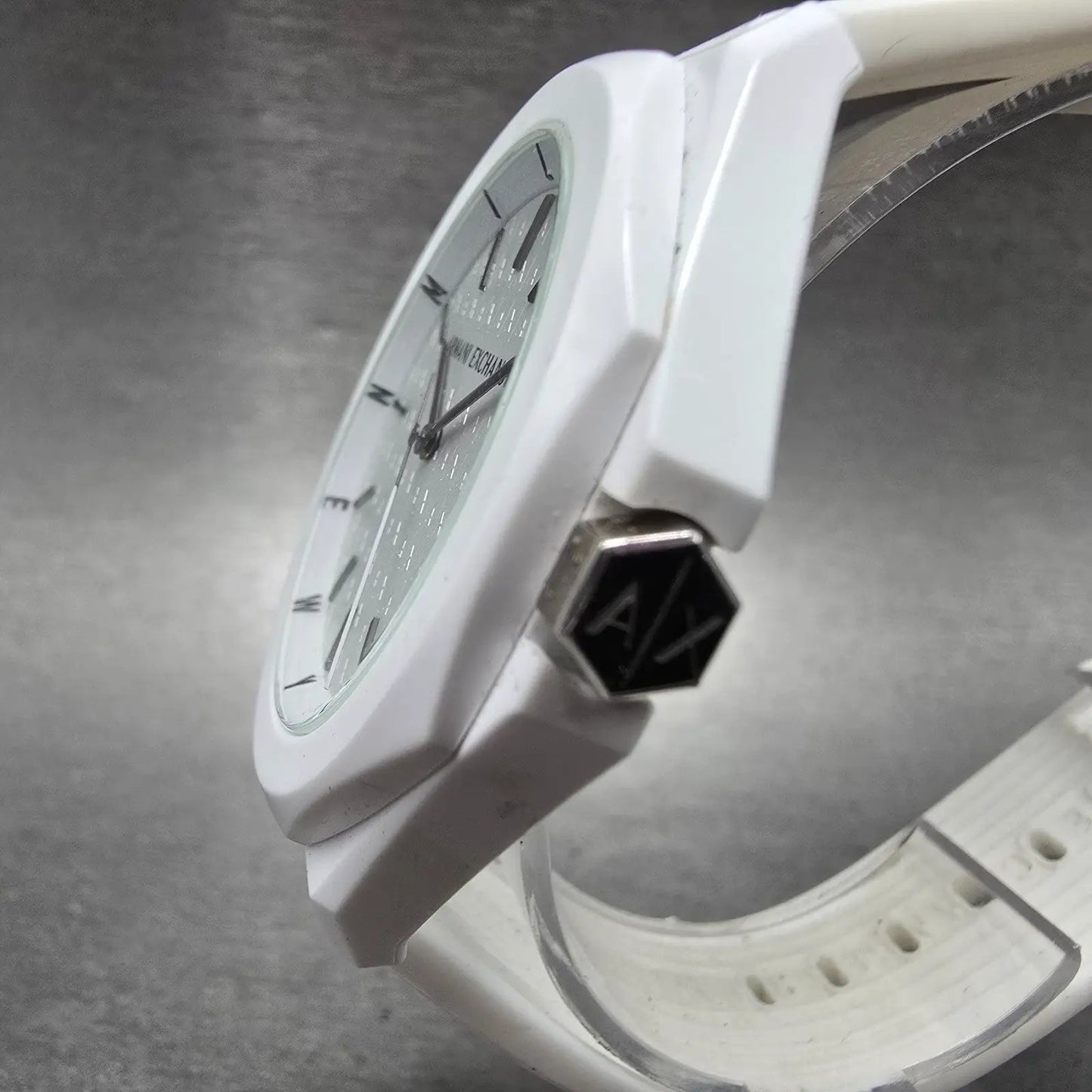 Armani Exchange Andrea Watch Men 42mm White Dial White Tone Octagon New Battery2