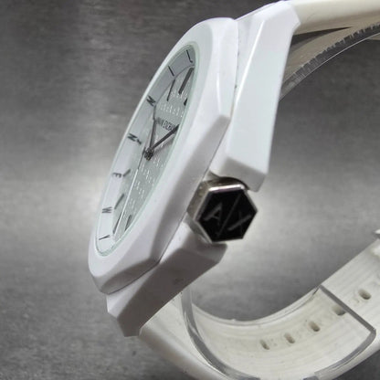 Armani Exchange Andrea Watch Men 42mm White Dial White Tone Octagon New Battery2