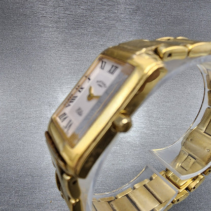Rotary Elite Tank Watch Women 20mm White Dial Gold Tone Rectangle New Battery2