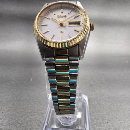 Seiko SQ Watch Women 24mm Silver Dial Two Tone Daydate Round 3E23-0A69 New Batt5