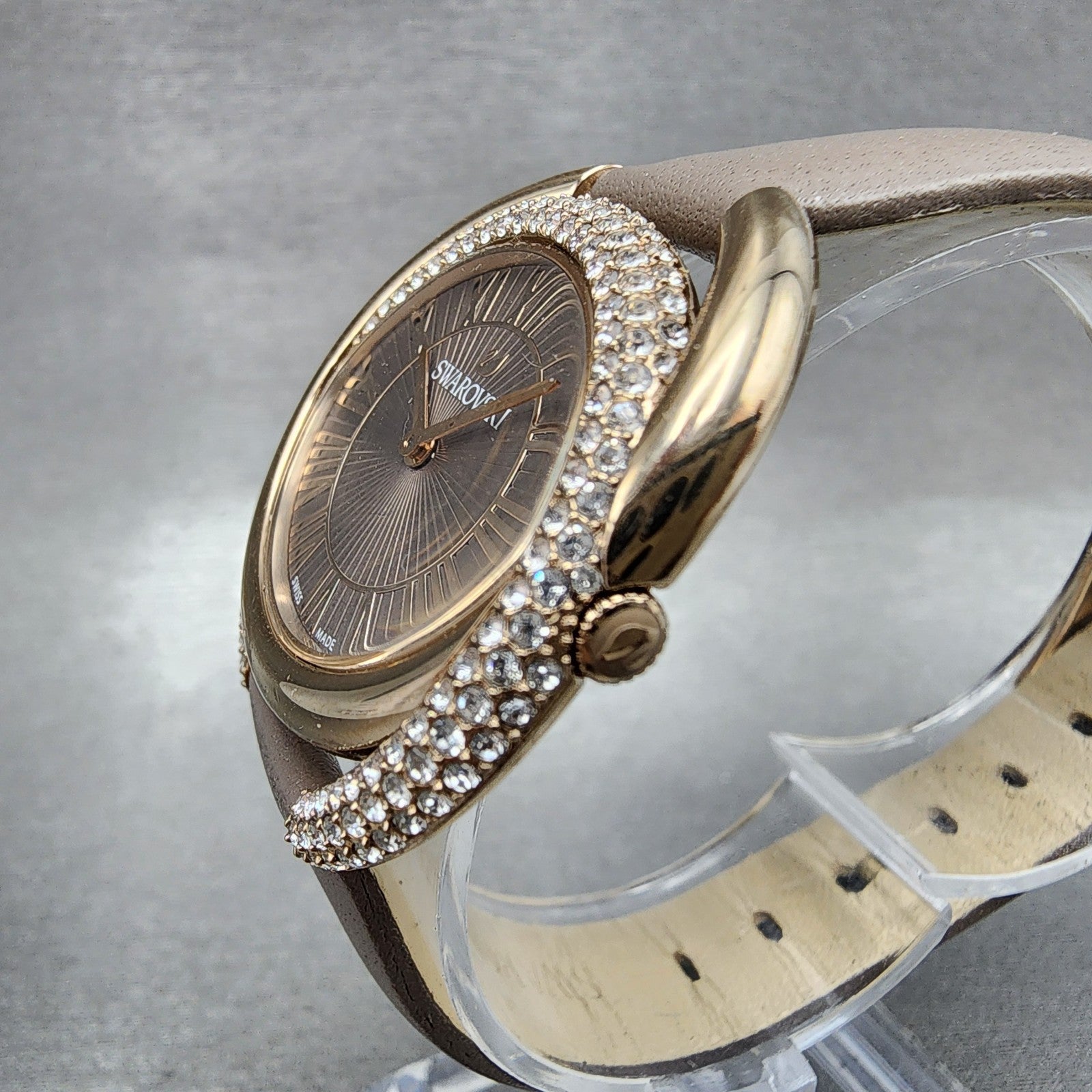 Swarovski Duo Watch Women 33mm Brown Dial Rose Gold Tone Oval 5484376 New Batt2