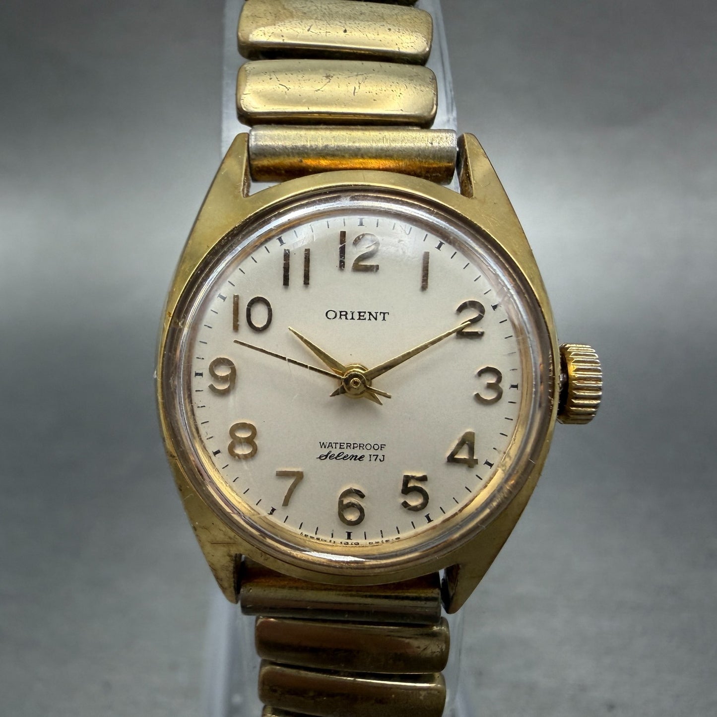 Orient Selene Watch Women White Dial Gold Tone Manual Wind Runs Vintage0