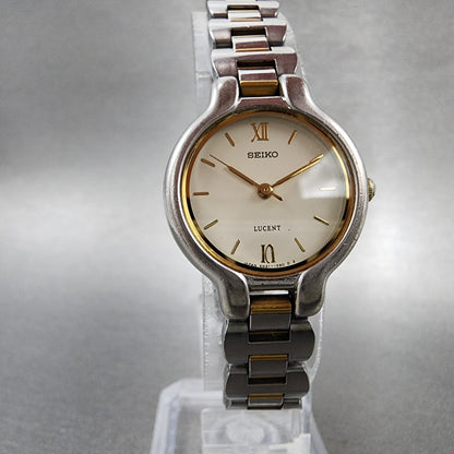 Seiko Lucent Watch Women 23mm White Dial Two Tone Round 4n21-0820 New Battery