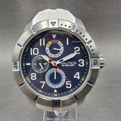 Nautica Dive Watch Men 47mm Blue Dial Steel Daydate Round NAD12514G New battery0