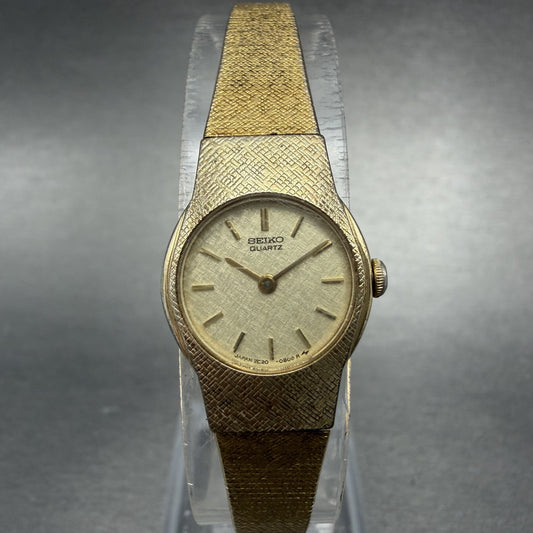 Seiko Watch Women 17mm Champange Dial Gold Tone Round 2C20-0149 New Battery KO890