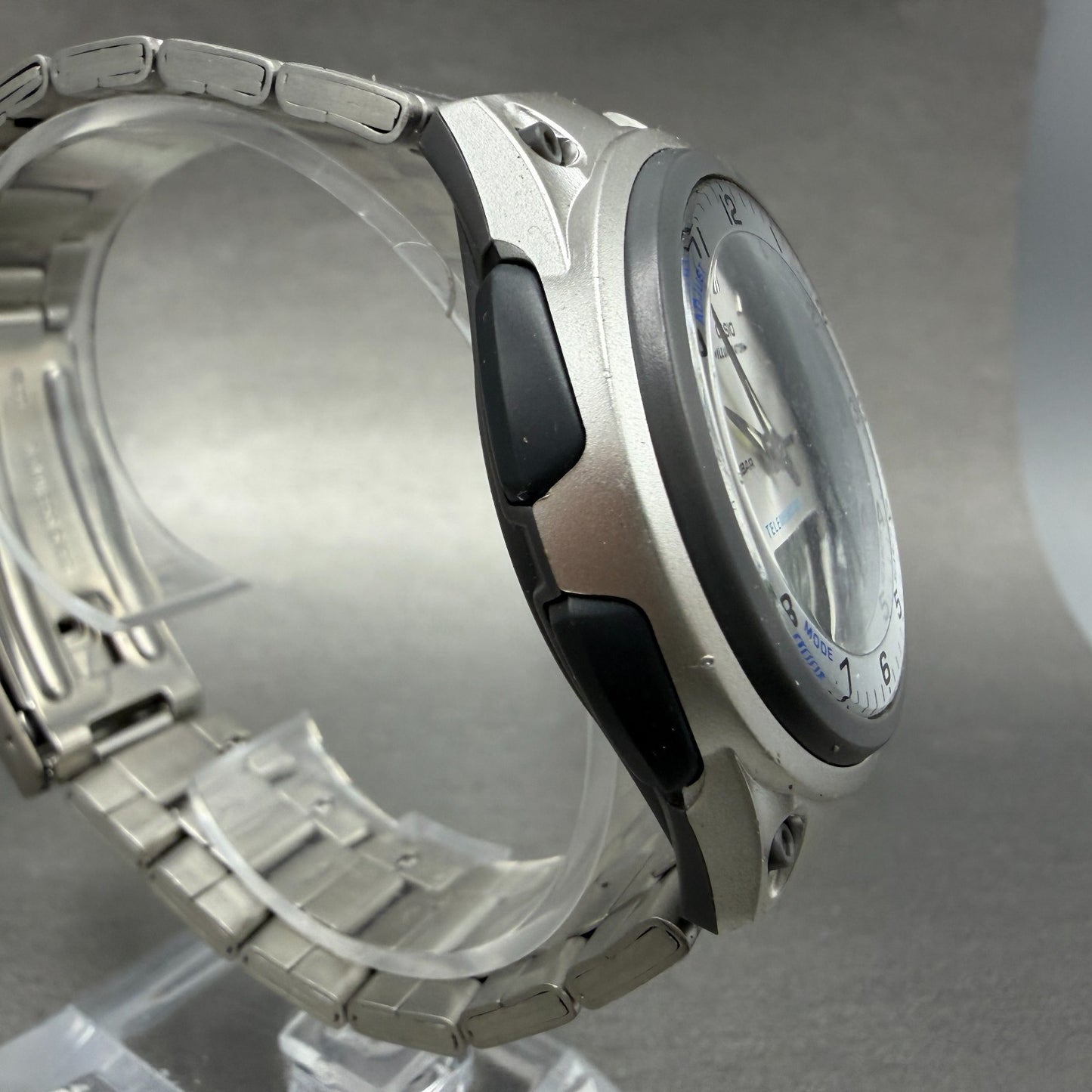 Casio Illuminator Watch Men 40mm Analog Digital Silver Alarm Chrono AW-80 NewBat3