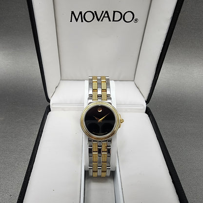 Movado Museum Watch Women 24mm Black Dial Two Tone Round 81A1831 New Battery0