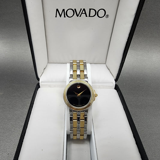 Movado Museum Watch Women 24mm Black Dial Two Tone Round 81A1831 New Battery0