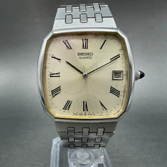 Seiko watch Men 32mm Champagne Dial Silver Tone Date 5855-5010 PARTS Vintage0