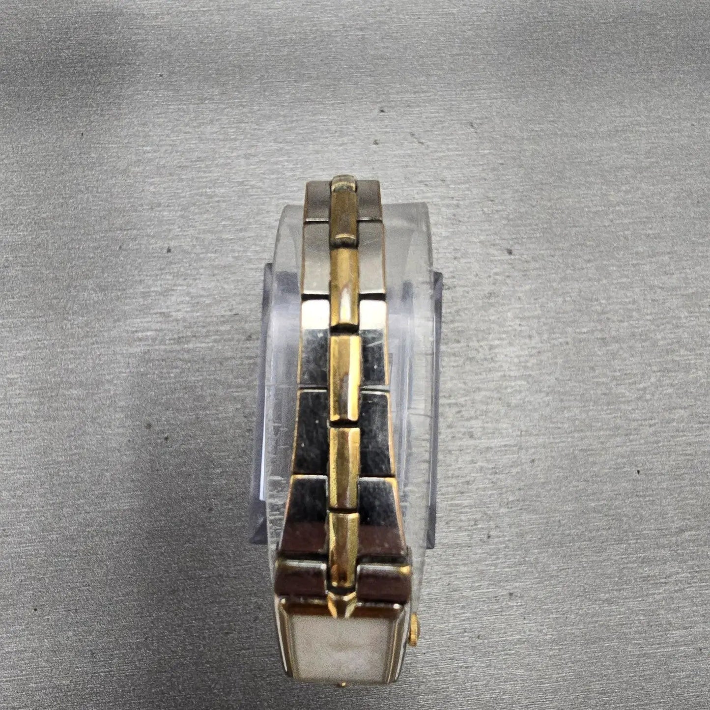 Seiko Watch Women 13mm White Dial Two Tone Rectangle 2E20-7479 New Battery VTG4
