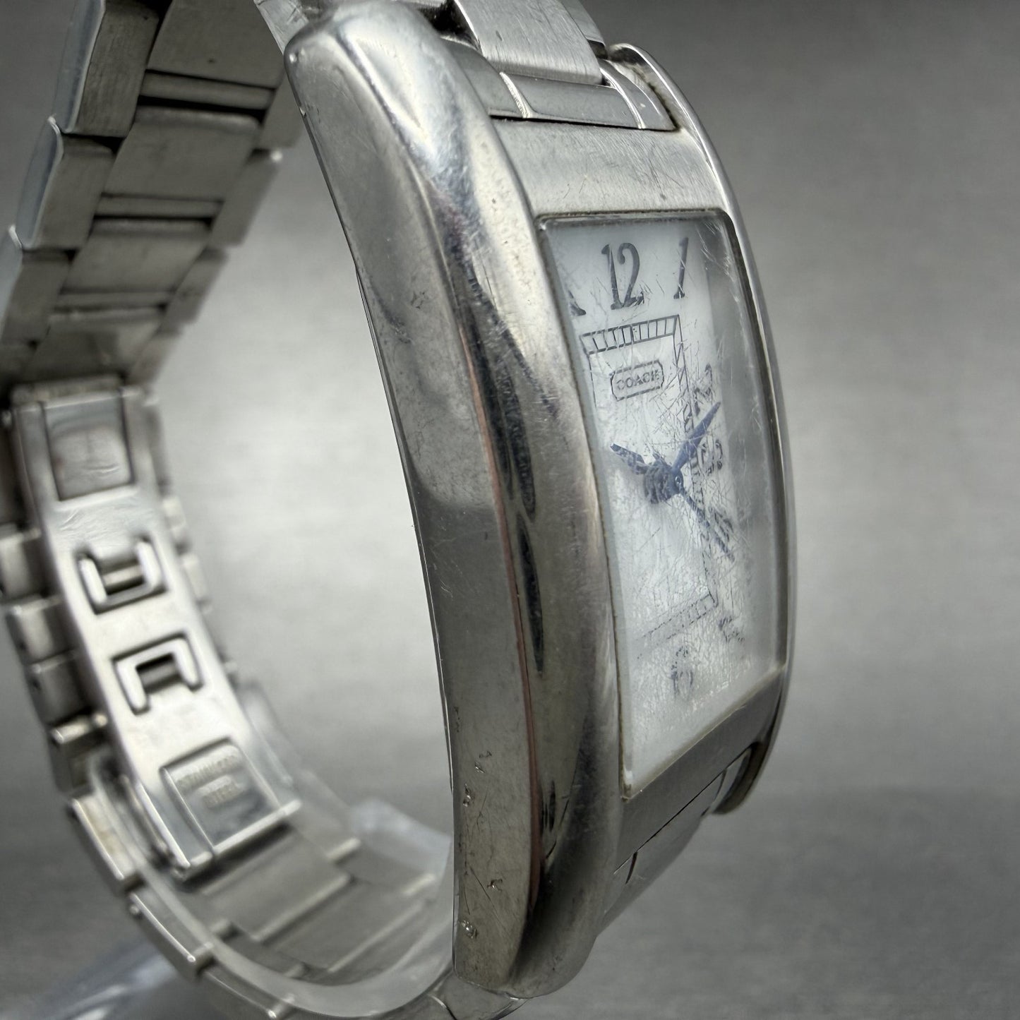 Coach Lexington Tank Watch Women 23mm MOP Dial Silver Tone Rectangle New BattABC3