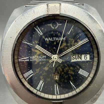 Waltham Vacuum Automatic Watch Men 36mm Blue Dial Steel Daydate Round Runs VTG1