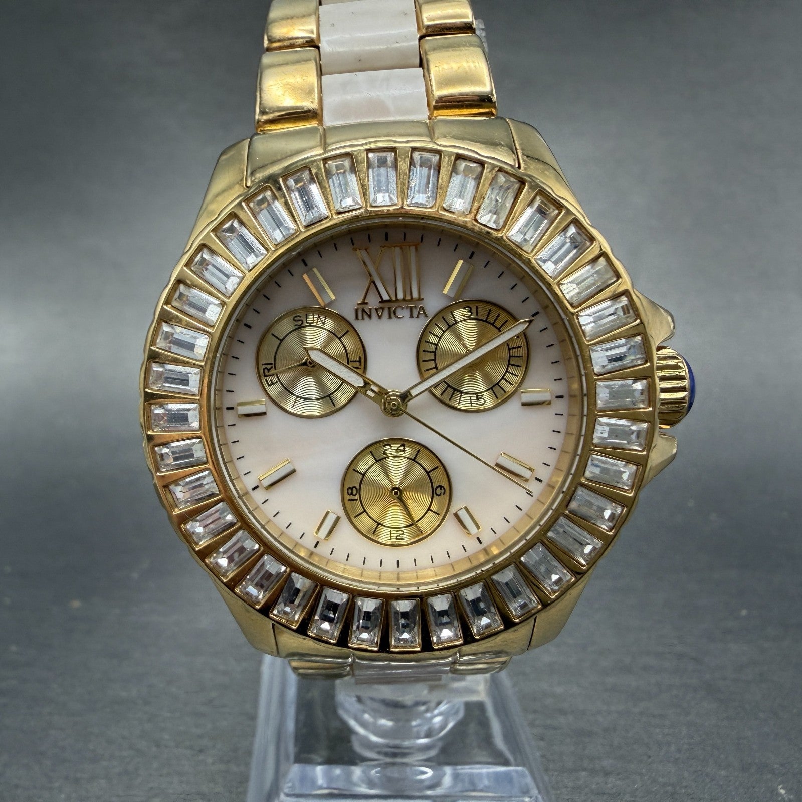 Invicta Angel Watch Women 38mm MOP Dial Gold Toe Daydate Round 29084 New Battery0