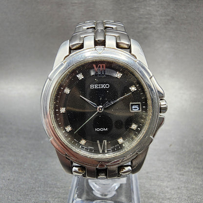Seiko Watch Men 36mm Black Dial Silver Tone Date Round 7n42-0am0 New Battery