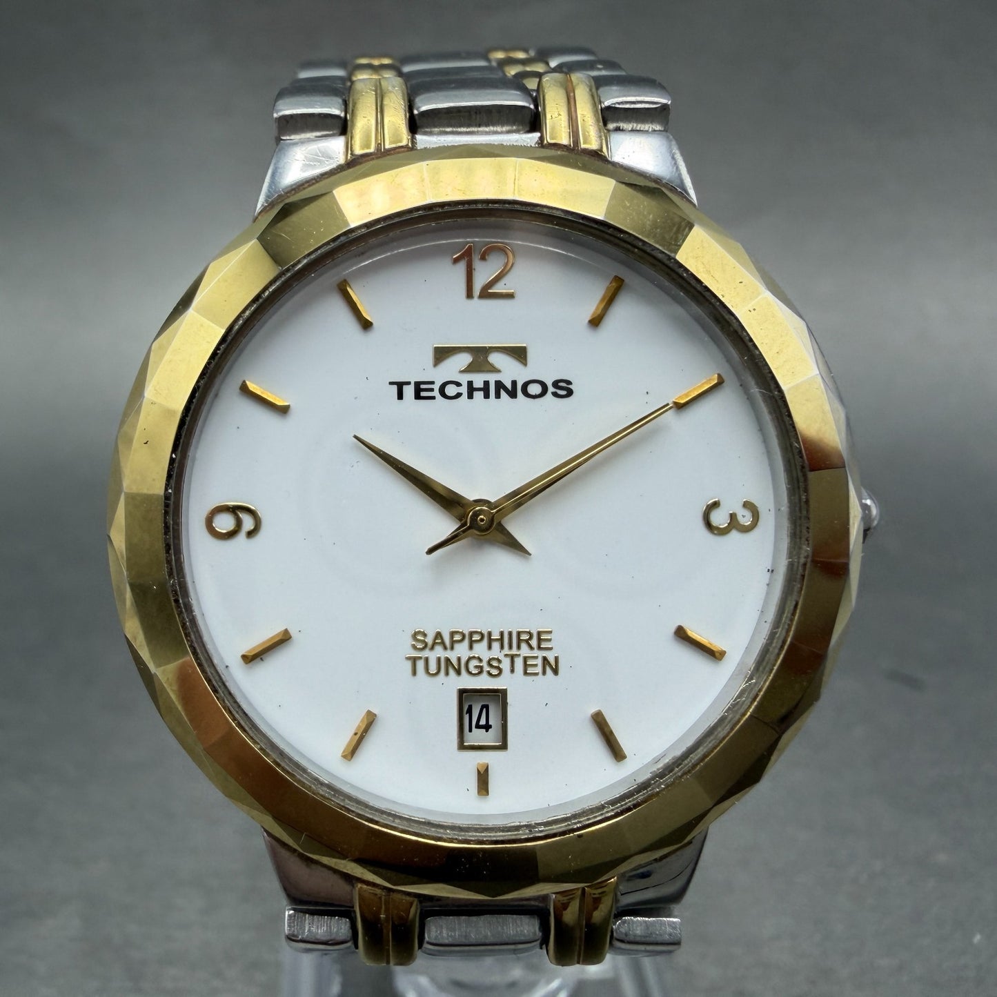 Technos Watch Men 35mm White Dial Two Tone Date Round T9158 New Battery0