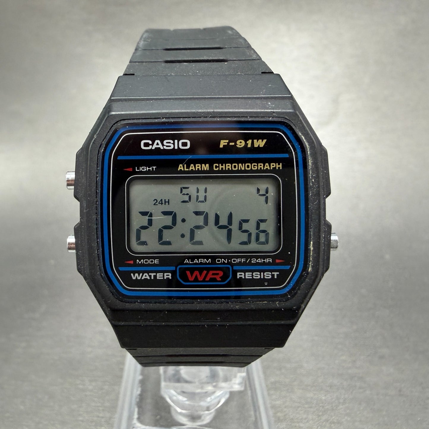 Casio F-91W Watch Men 34mm Digital Black Tone Alarm Chrono 593 New Battery LKJ0