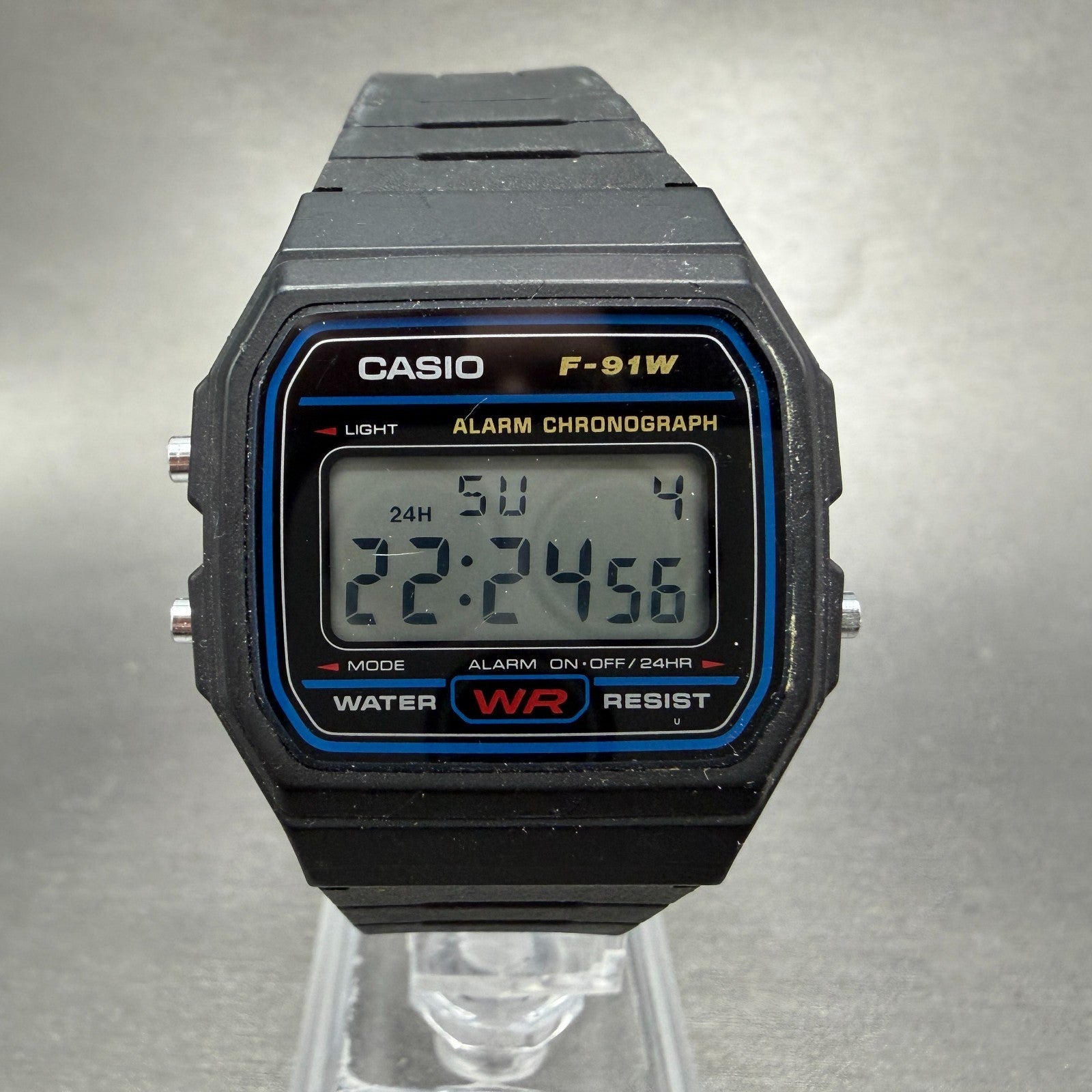 Casio F-91W Watch Men 34mm Digital Black Tone Alarm Chrono 593 New Battery LKJ0